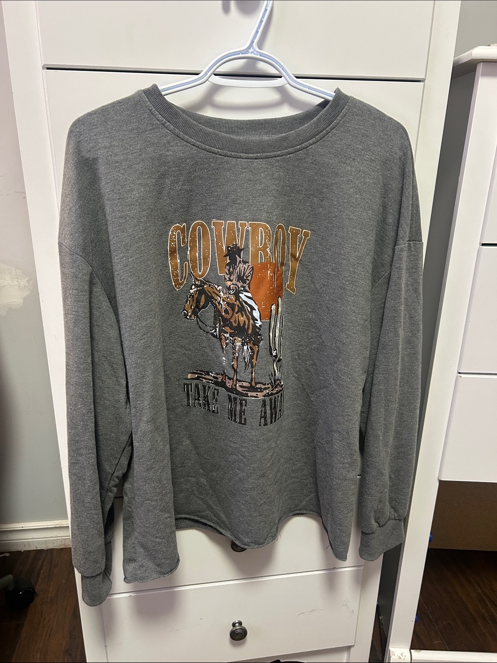 WomensGrey 'Cowboy' Graphic Sweatshirt - Vintage Western Style